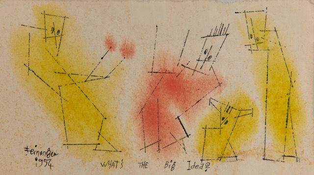 Lot 116: Lyonel Feininger, What's The Big Idea? (Four Ghosties), 1954, ink and watercolor, 3 5/8 x 6 3/8 in.
